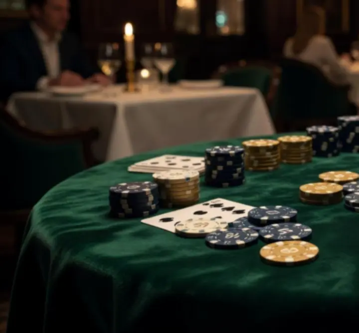 Prim-plan cu masă elegantă pregătită pentru poker social